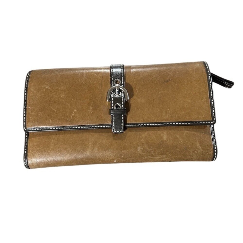 Coach Soho Wallet Womens Brown Trifold Buckle Snap Zip Coin Pocket